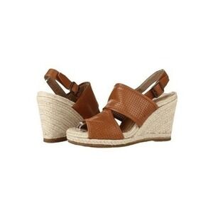 Biala Joyce Espadrille Sandals Brown Leather Wedge‎ Heel Buckle Ankle Strap 8